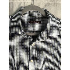 Michael Kors Men’s Navy Gingham Check Button Down Shirt Long Sleeve Size 34/35